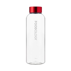 FOODOLOGY Bottle for Drink Mix (Red, 16.9fl oz) - Leak Proof, Lightweight, Durable Sports Water Bottle. Reusable for Gym, Outdoor, Travel. BPA Free, Clear Beverage Container with Marker