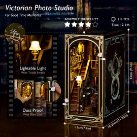 JOOHOUR DIY Book Nook Kit, Dollhouse Miniature, Booknook Bookshelf Insert Decor Alley 3D Wooden Puzzle, Bookends Model Building Kit with LED Light, Gift for Teens and Adults, Back to Memory