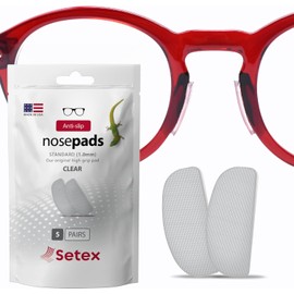 Setex Gecko Grip 1mm Anti Slip Eyeglass Nose Pads, (5 Clear Pair) USA Made, 2500 Innovative Microstructured Fibers per Nose Pad, 1mm x 7mm x 16mm