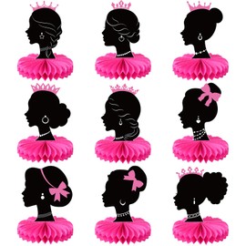 Faccito 9 Pcs Pink Princess Birthday Party Decorations 3D Black Pink Princess Honeycomb Centerpieces Table Toppers Decoration for Doll Theme Birthday Bridal Bachelorette Party Supplies