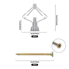 100PCS Plasterboard Wall Plugs and Screws Set, Plasterboard Fixings Drywall Cavity Fixings, Heavy Duty Anti-Rotational Plaster Walls Fixings for Hollow Drywall Cavity TV Wall Brackets