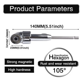 HOHXEN 105° Angle Wrench, 105 Degree Right Angle Drill Adapter with 1/4 Inch Magnetic Bit Holder, Extension Socket Holder Adapter, Attachment Adapter for Drilling Narrow Spaces