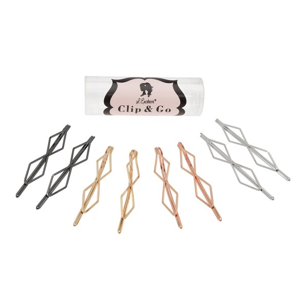 L. Erickson Metal Hourglass Bobby Pin Clip & Go 8-Pack - Gunmetal/Silver/Gold/Rose Gold