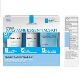 Effaclar Daily Acne Essentials Kit, Acne Treatment System, Salicylic Acid Acne Cleanser, Pore Refining Toner, & Matte Face Moisturizer for Oily Skin &