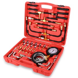 GOOACC Fuel Injection Pressure Tester Kit - 0-140 PSI Gasoline Pump Diagnostic Tool with Schrader Valve Adapters & Relief Button for Car Motorcycle Truck