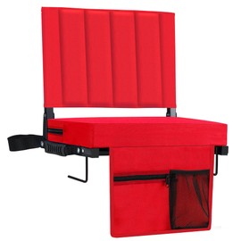 Halituny Stadium Seat for Bleachers with Back Support, Portable Bleacher Seat with Wide Comfy Padded Cushion, Metal Hook, Folding Stadium Chair with Shoulder Strap, Carry Handle, Cup Holder, Red