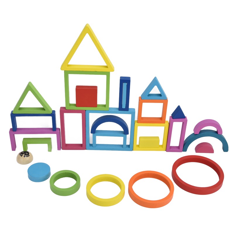 Baby Blocks Stacking Puzzle Set Colorful Wooden Building Blocks Educational