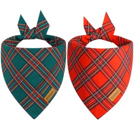THLOH Christmas Dog Bandanas - 2 Pack Plaid Dog Bandana | Reversible Green and Red Pet Scarf for Boy & Girl | Premium Durable Fabric | Holiday Bandana for Large and Extra Large Dogs (X-Large)