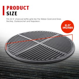Craycort Pre-Seasoned Modular Cast Iron Grate, Fits 22.5" Kettle Grills Like Weber and SnS Grills Heavy-Duty 19 lb Grate for Superior Heat Retention & Versatile Cooking
