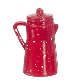 Melody Jane Dollhouse Red Polka Dot Coffee Pot Miniature Kitchen Accessories Metal 1:12 Scale