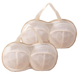 Percy's Caravan Bra Laundry Bag Set of 2, Anti-Deformation, 3-Layer, Ready-to-Dry, Breathable, Underwire (Beige)