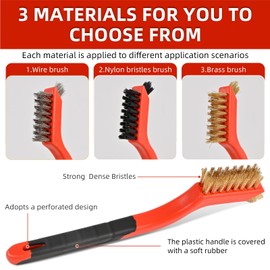 6pcs Wire Brushes for Cleaning Rust, Upgrade Wire Brush Set - Brass/Stainless Steel/Nylon Bristles, Small Metal Wire Brush with Curved Handle Grip, Wire Brushes for Paint and Stain, 7 Inches