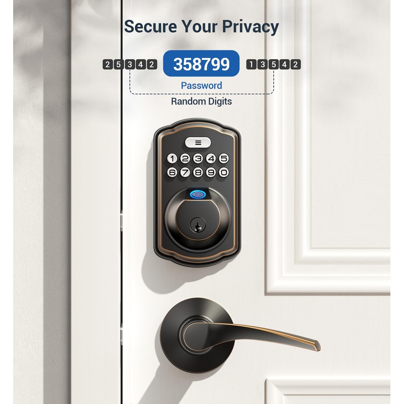 Veise Fingerprint Door Lock with 2 Lever Handles - Keyless