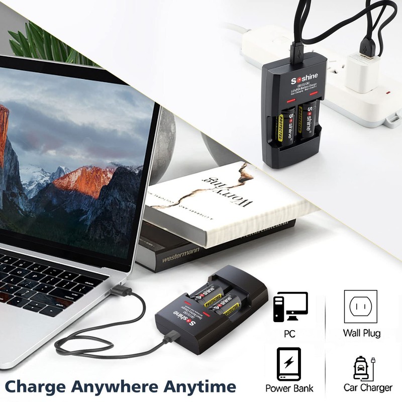 Soshine CR2 RCR123A Battery Charger for RCR123 16340 CR2 15270