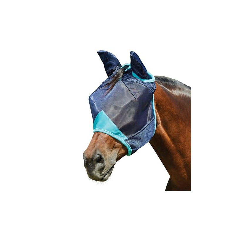 WeatherBeeta ComFiTec Deluxe Fine Mesh Mask with Ears, Navy/Turquoise, Warmblood