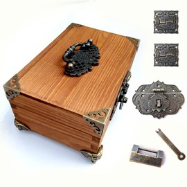 Jewelry Box Antique Lock Latch Hasp Hinges Handle Box Corner Protectors Kit for DIY Jewelry Box Bronze, Box not Included