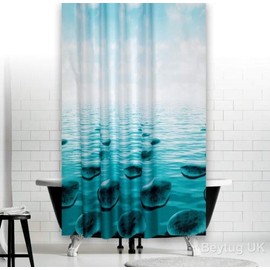Tropik Home Bathroom Extra Long and Wide Fabric Shower Curtain with Nautical Print 240cm Wide x 200cm Drop