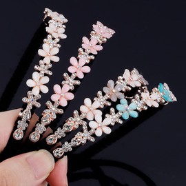 AHONEY 4 Pack Flower Girl Headpiece Rhinestone Headband Bridal Wedding Thin Headband Sparkly Crystal Headpiece Flower Headband Little Girls Kids Hair Accessories For Girls Women (4 colors)