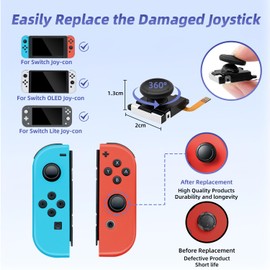 Tolesum Hall Effect Joystick Repair Replacement Set for NS Switch/Switch OLED Joy-Con/Switch Lite Controller with Repair Tools, No Drift, Black