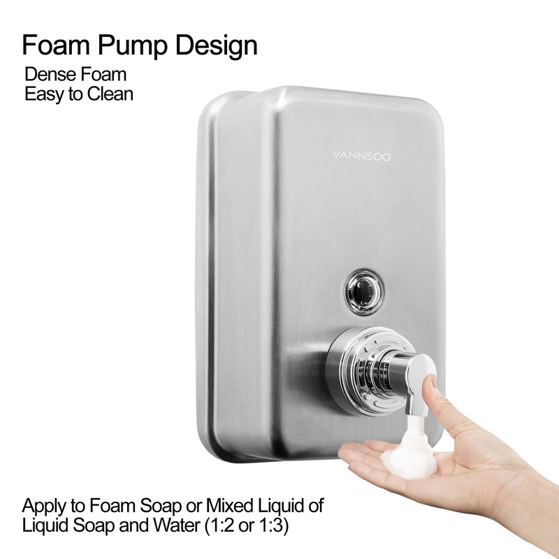 VANNSOO Commercial Wall Mount Stainless Steel Foaming Soap Dispenser, 40