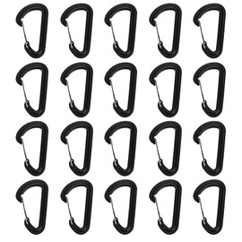 HCJspring 20 Packs Mountaineering Lock Keychain, Hiking Lock Key Ring, Outdoor Camping Multifunctional Keychain, D Shape Plastic Carabiner Sports Accessories, Black
