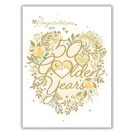 Noel Tatt Milestone Wedding Anniversary Card - 50 Golden Years Heart Wreath - Eco-Friendly & Recyclable