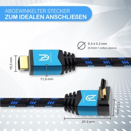Ultra HDTV 4K HDMI Angled Cable - Short 1 m High Speed HDMI 2.0b Cable with 1x 270 Degree Angle - 4K @ 60Hz - Resolution up to 4096 x 2160 - Kink Protection