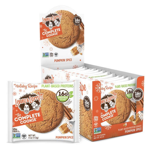 Lenny & Larry's The Complete Cookie, Pumpkin Spice, Soft Baked, 16g Plant Protein, Vegan, Non-GMO, 4 Ounce Cookie (Pack of 12)