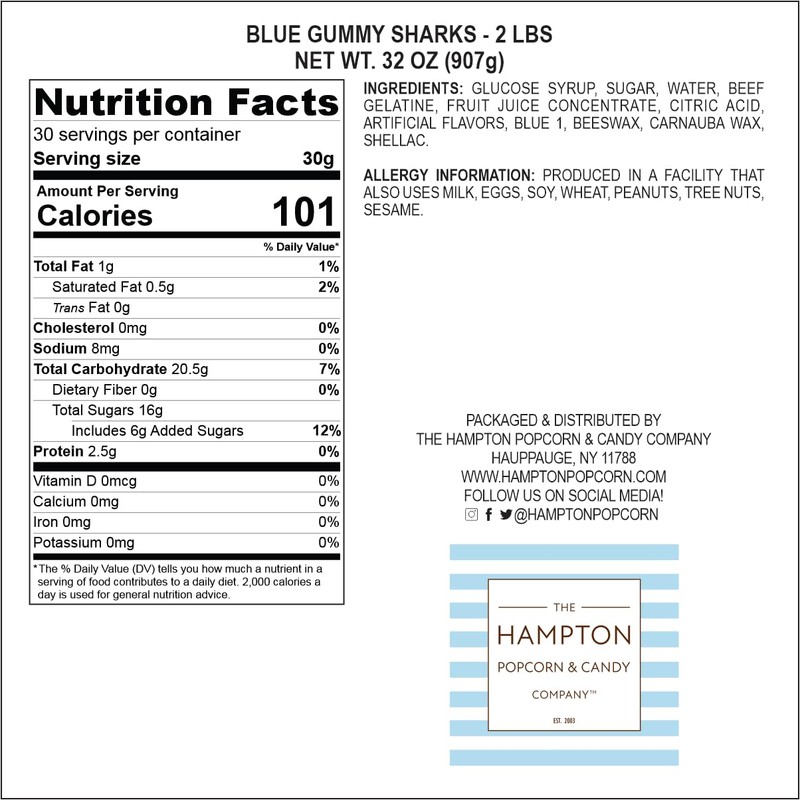 Blue Gummy Sharks Candy, 2 Pound Bulk Bag, The Hampton