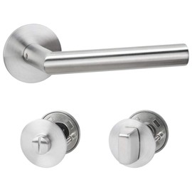 Gedotec Samantha 1802 Stainless Steel Door Fitting, Room Door Handle on Flat Round Rosette | Toilet - Bathroom | Brushed Stainless Steel | Design Door Set Silver for Interior Doors