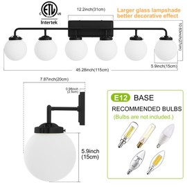 Deyidn Bathroom Light Fixtures Over Mirror, 6-Light Matte Black Vanity Lighting with Milk White Glass Globe Shades Modern Wall Sconce