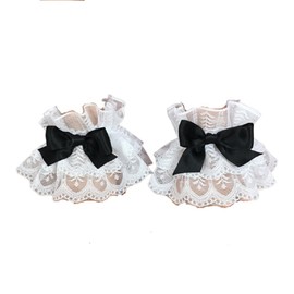 Kysin Chiys Cute Lolita Lace Hand Sleeve Wrist Cuffs Ruffled Floral Lace Elastic Bowknot Bracelet Wedding Cosplay Party Jewelry Accessories for Women Men - Black Bowknot