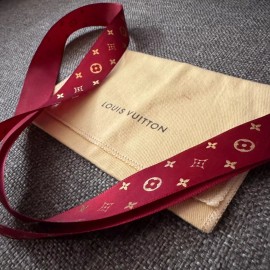 LV Print Designer Red & Gold Satin Ribbon - Gift Wrapping - 1 Yard of 1" Width