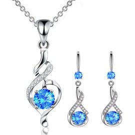 APMGONT Silver Jewellery Sets for Women, Women Crystal Teardrop Necklaces and Earrings Sets, Silver Women's Jewellery Sets with Zirconia Hook Dangle Earrings Gift for Birthday Christmas (Blue)