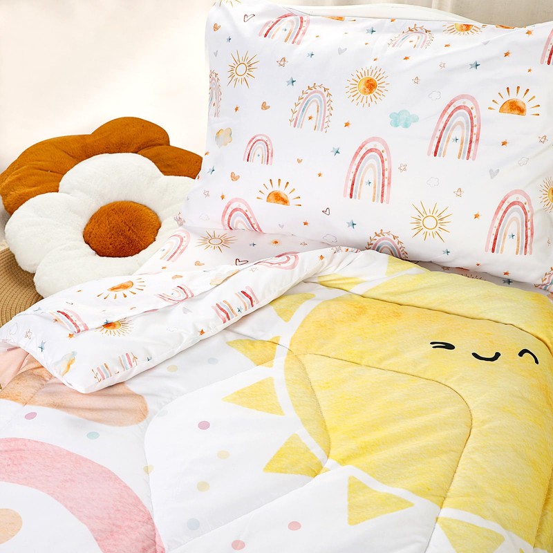 CARUILI Toddler Bedding Set for Girls 4 Piece Pink Rainbow