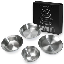 Ciathelife Stainless Steel Tableware Plates, Bowls, Cutlery, Dinnerware Set, Bowls & Plates, 4 Piece Set