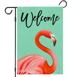 RLCMO Flamingo Garden Flag Welcome 12" x 18" Small Double Sided Readable Yard Signs Vertical Burlap Welcome Holiday Farmhouse Outdoor Lawn Decor Poster Flag