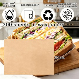 200 Pcs Parchment Paper Baking Sheets with 1 Small Pastry Brush, 20x30cm Non-Stick Pre-Cut Paper for Air Fryer Oven, Food Grade, Heat Resistant -40°C to 250°C