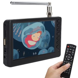 Portable ATSC HD TFT LED Digital TV - 5" Mini TV with Remote Control, 1080P, Rechargeable Battery, USB & TF Card Support, for Car, Camping & Kitchen