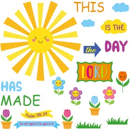 150 Pcs Religious Classroom Bulletin Board Sets Sunday School Lord Bulletin Board Inspired Christian DIY Spring Theme Flower Cutout for Teacher Sunday School VBS Bible Church Wall Decor(Bright Colors)