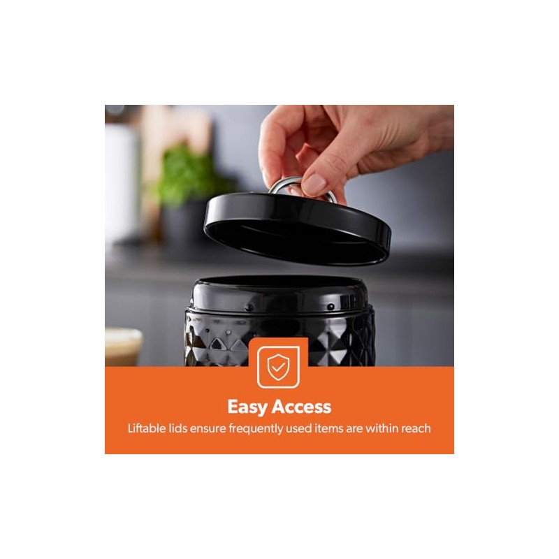 GEEPAS Argyle 3-Piece Tea Coffee Sugar Canisters Set | 1.3L