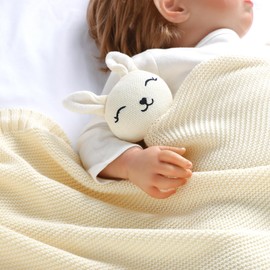 LAWKUL Bunny Lovey Baby Blanket Soft Plush Security Blanket Knit Snuggle Comfort for Newborns Toddlers Boy Girl White 40x30in