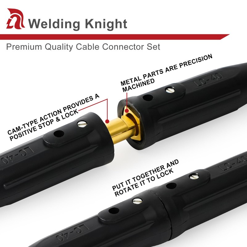 Welding Knight LC40 Welding Cable Connector Set Black Male and