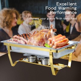 Chafing Dish Set with Gold Frame, 9 Qt Stainless Steel Chafers, 4 Pack