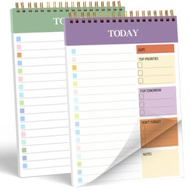 MerryNine Daily Planner Notepad, 2 Pack 8.66" x 5.51" A5 To Do List Notepad, 104 Pages Undated Daily Planner with Task Checklist, Transparent Cover for Home, Office, School Supplies (Green, Purple)