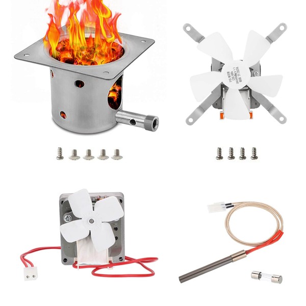 GRISUN Auger Motor, Grill Induction Fan Kit, Fire Burn Pot and Hot Rod Igniter, Grill Replacement Parts for Traeger, Pit Boss Wood Pellet Grills, with Screws and Fuse