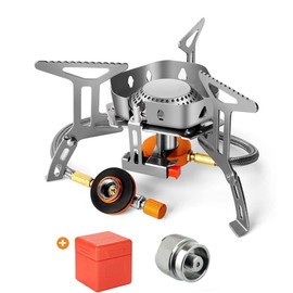 Jnoni Ultralight Portable Camping Backpacking Stoves with Piezo Ignition for Outdoor Hiking Cooking Wind-Resistance Stove with Propane Adapter (Stove with Propane Adapter)