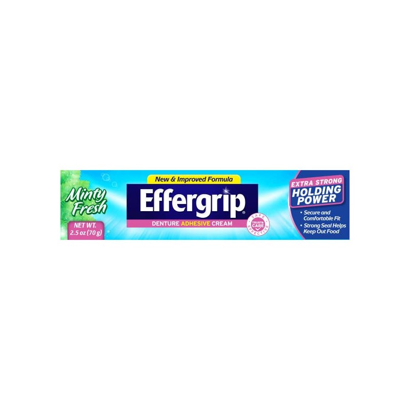 Effergrip Denture Adhesive Cream, Extra Strong Holding Power, 2.5 oz.