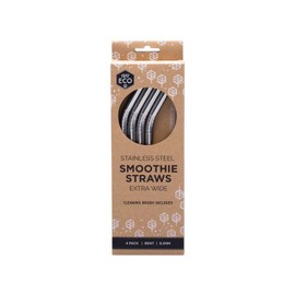 Ever Eco 4 Pack Bent Stainless Steel Smoothie Straws + Cleaning Brush