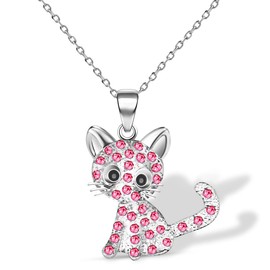 Cat Pendant Necklace for Girls Kids Jewelry,Small Cute Kitty kitten Rainbow Rhinestone Necklace for Little Teen Girls Women 10-12,Crystal Choker Friendship Loved Daughter Gifts 18+2 inch Long Chain